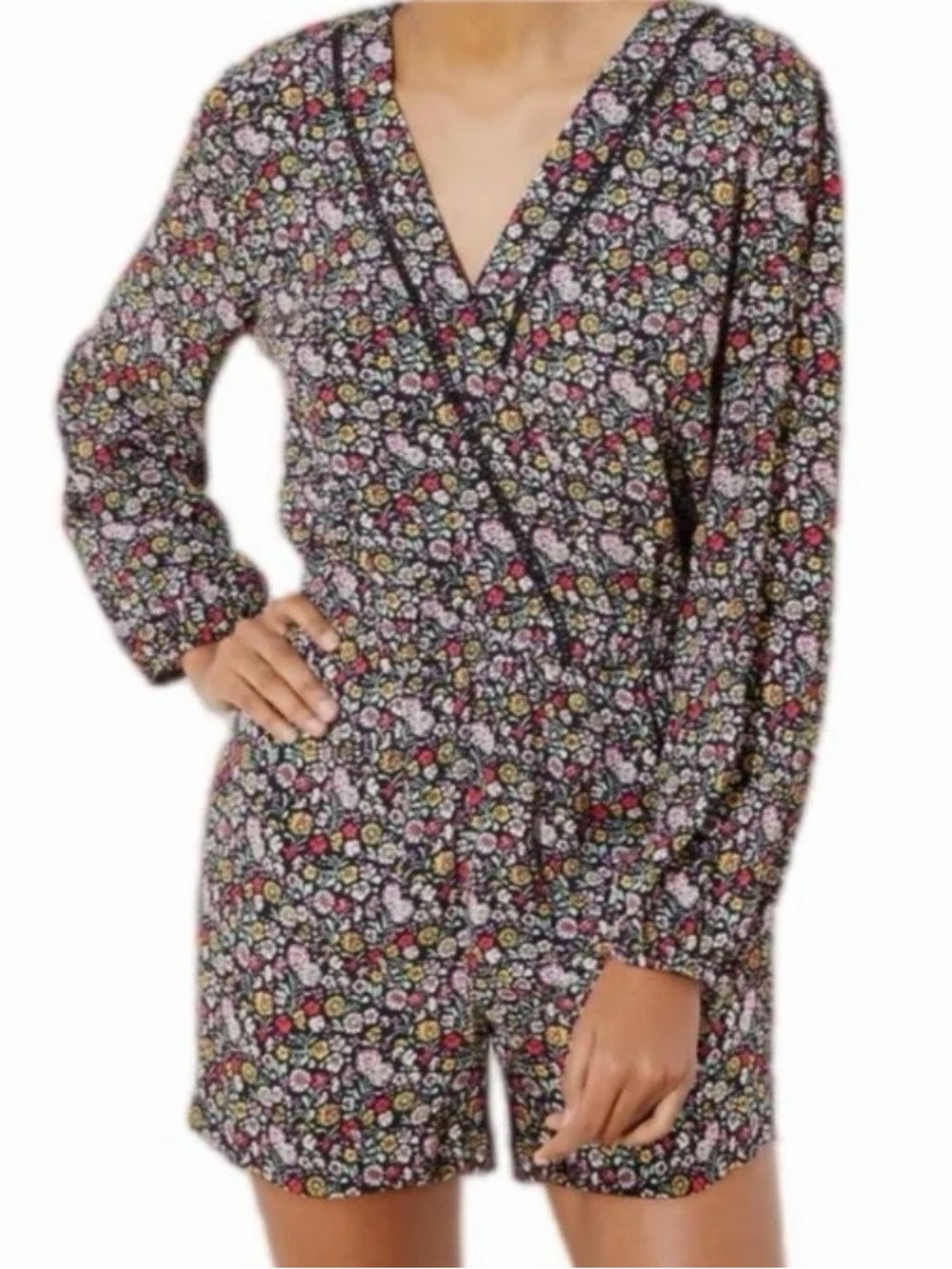 Loft Multicolor Floral Garden Faux Wrap Ladderback Accent Romper Pockets XL